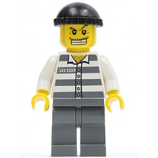 cty007 Police - Jail Prisoner 50380 Prison Stripes, Dark Bluish Gray Legs, Black Knit Cap, Gold Tooth 